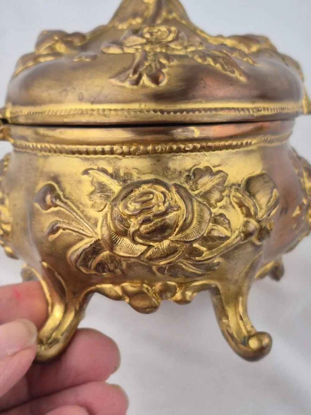 N.B. Rogers Art Nouveau Trinket Box 812-882 Jewelry Casket Rose Floral Gold Tone